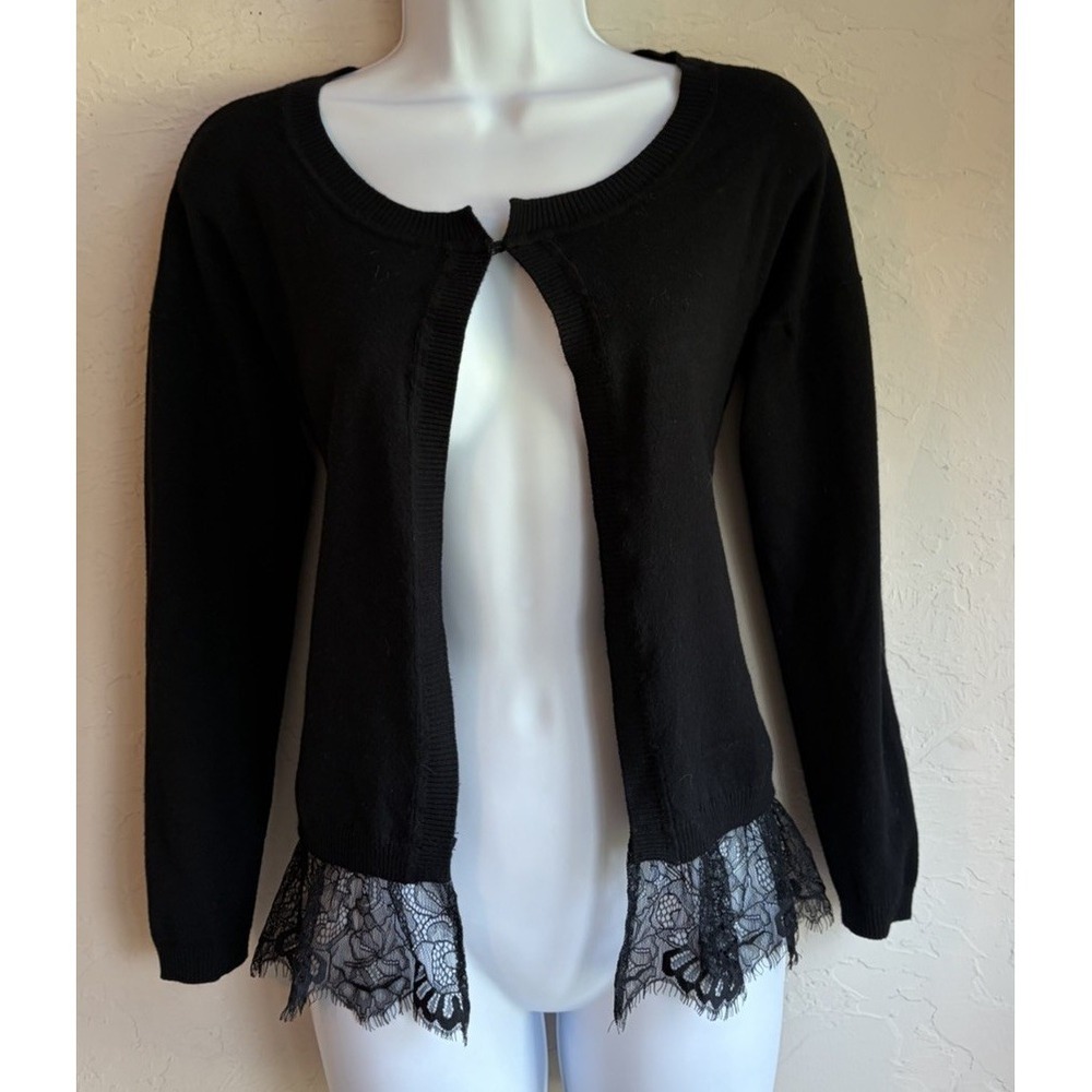 Hale Bob Black Cardigan Sweater XS Lace Goth Romantic Dark Coquette